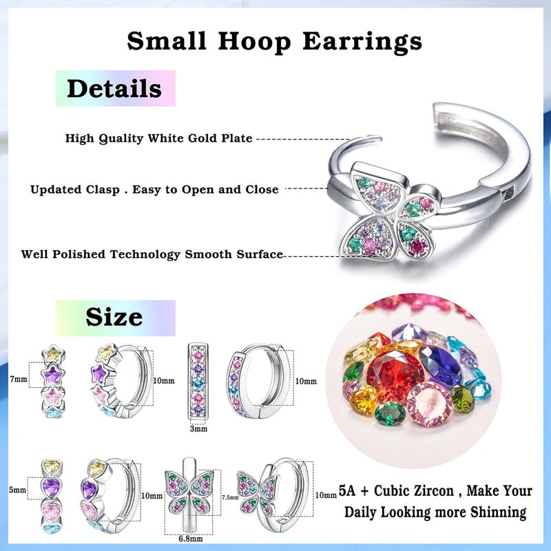 Yadoca 4 Pairs Hypoallergenic Hoop Earrings For Girls Women Small Huggie Earrings Double Love Heart Hoop Earrings Tiny Cute CZ Butterfly Star Cartilage Earrings Hoop Jewelry For Sensitive Ear - Image 2
